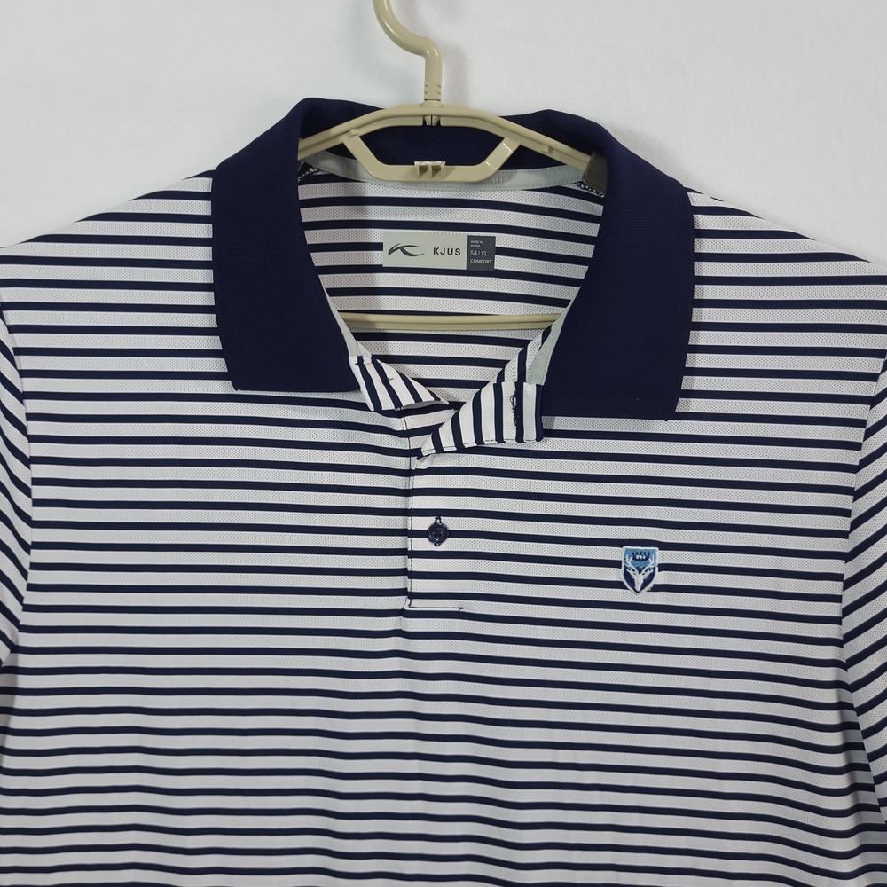 KJUS Luis Stripe Polo Shirt Mens XL Blue White MG60-F00 Short Sleeve Golf - Picture 1 of 16